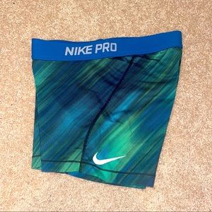 Nike Pro Spandex Shorts - Blue and Green Patterned